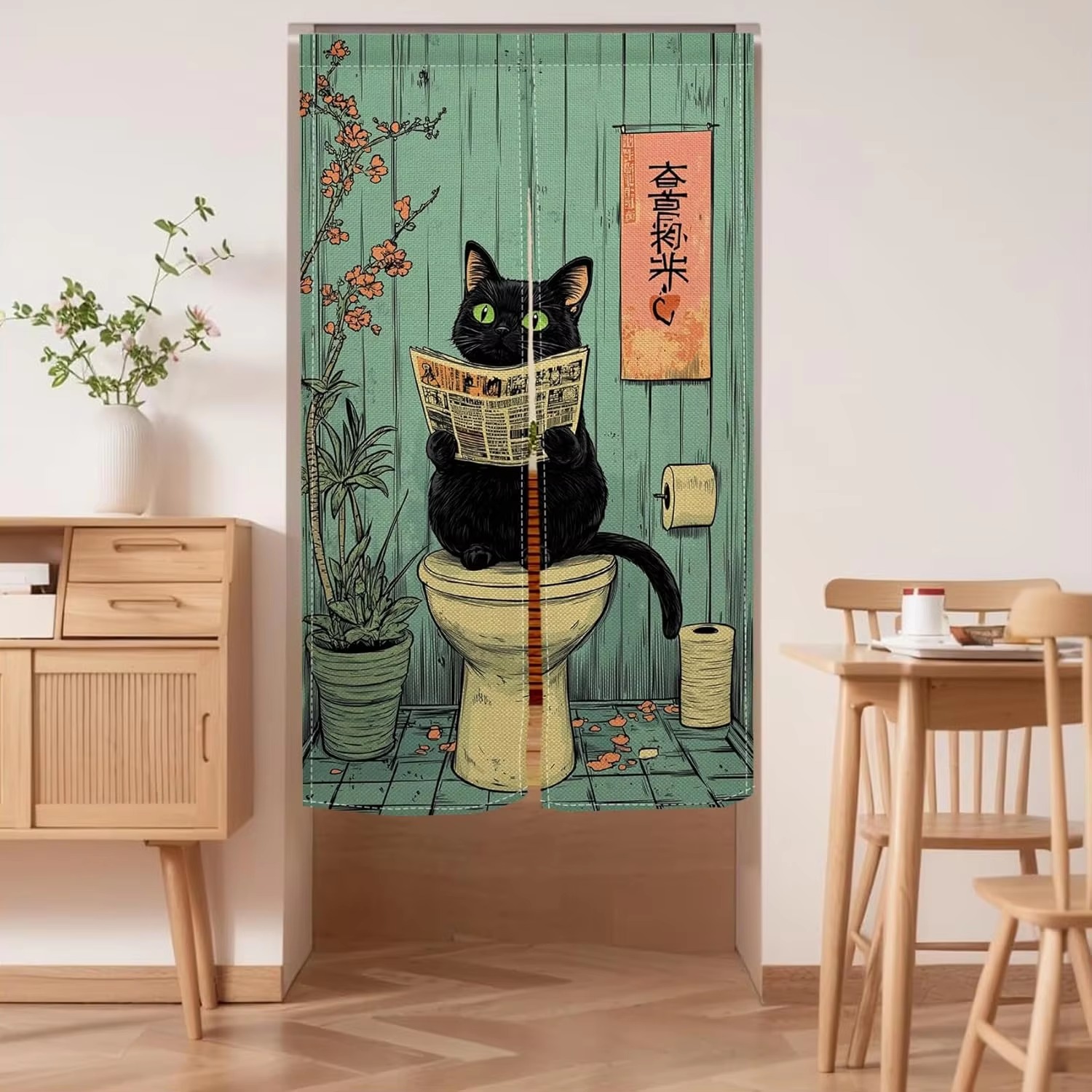 Japan Bathroom.Home - VIKAMA Fun Black Cat Half Curtain,