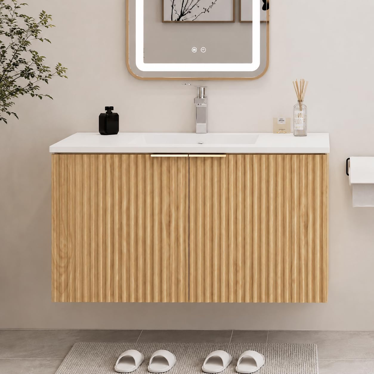 Home Bathroom Organizer - Modern Floating Bathroom Vanity With Wavy