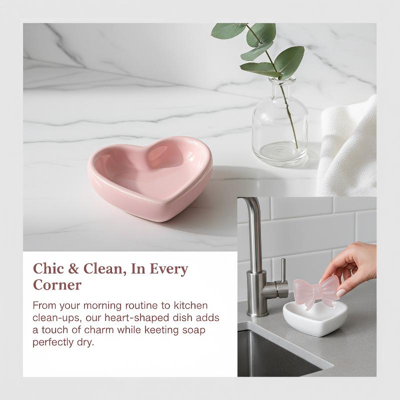 Home Bathroom Sink - Cute Bow Heart Shaped Ceramic Soap