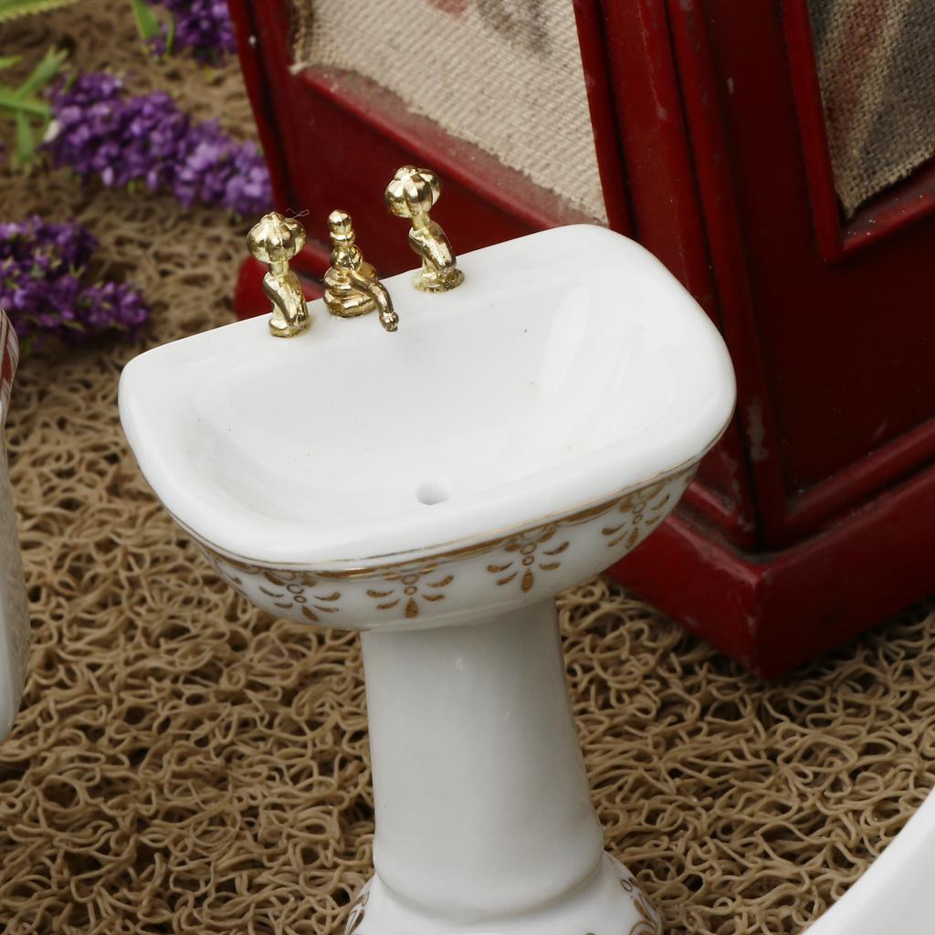 Home Bathroom Sink - Ceramic Dollhouse Bathroom Set Miniature Bathtub