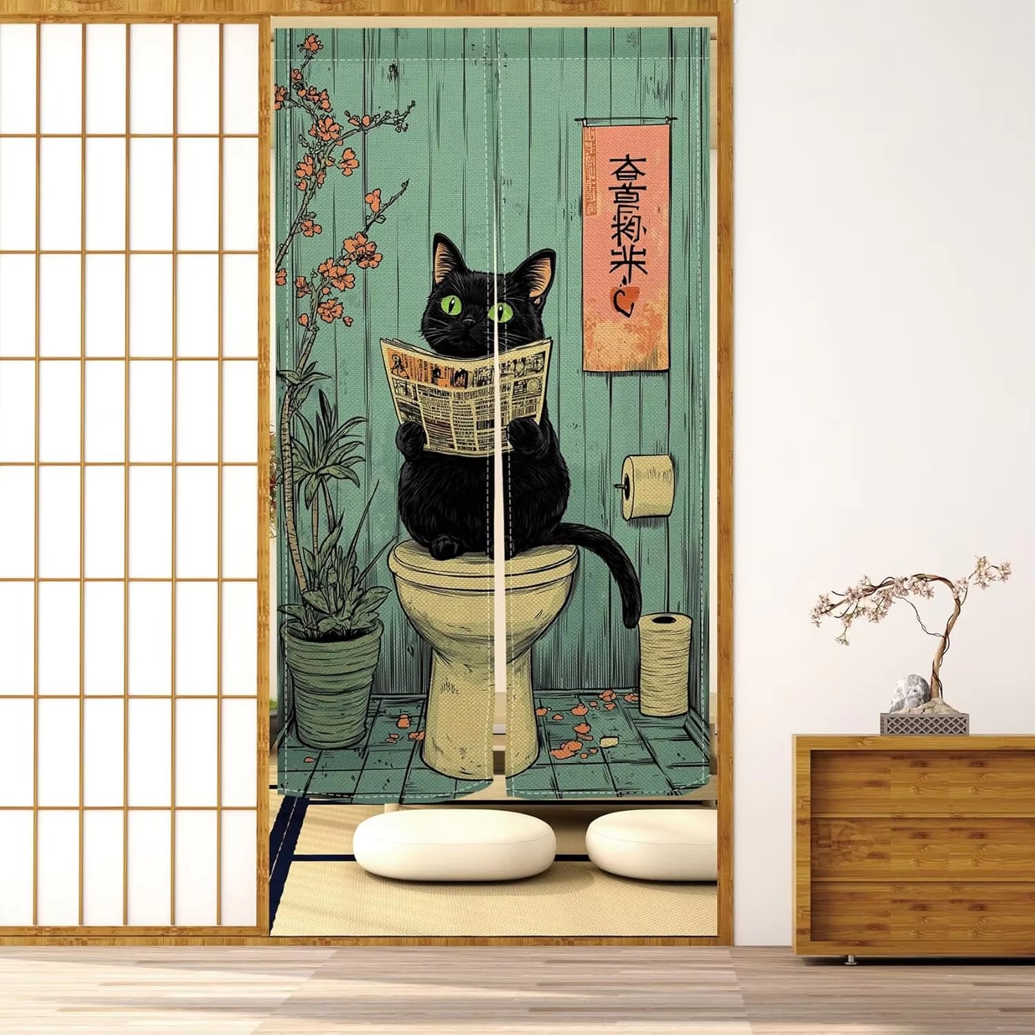 VIKAMA Fun Black Cat Half Curt - Japan Bathroom.Home review and price